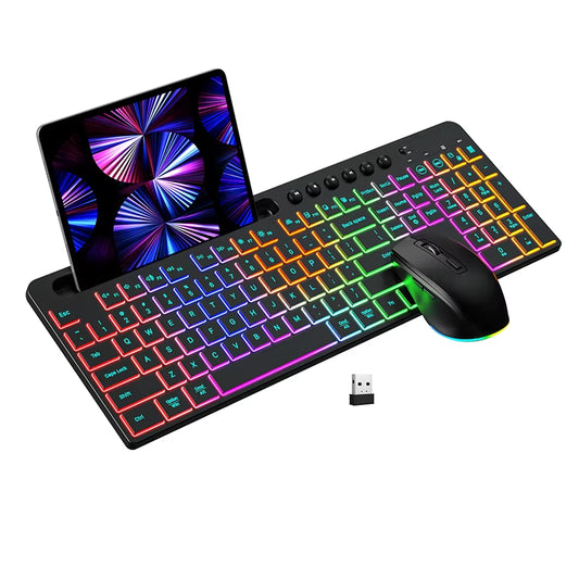 2.4G Wireless Keyboard and Mouse Set Backlit Rechargeable Keyboard Mouse Comb USB Cordless Combo for Computer Mac Laptop